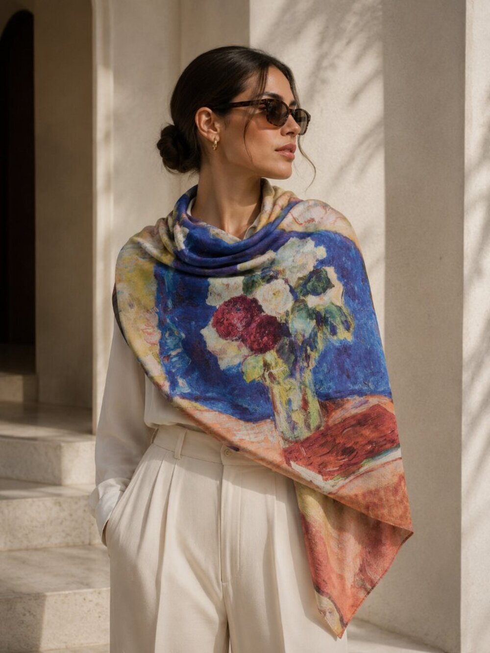 Regina Schrecker Free Time 100% Viscose Art Print Fringe Scarf Wrap Shawl Floral